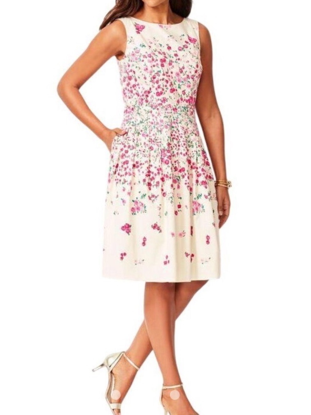 RSVP by Talbots-offwhiteSleeveless Floral Fit-and-Flare Dress - Pink Red Flowers